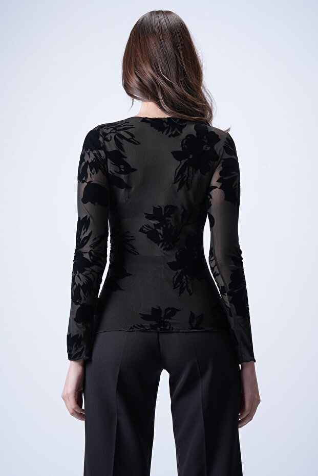 Siyah Transparan Bluz - 5