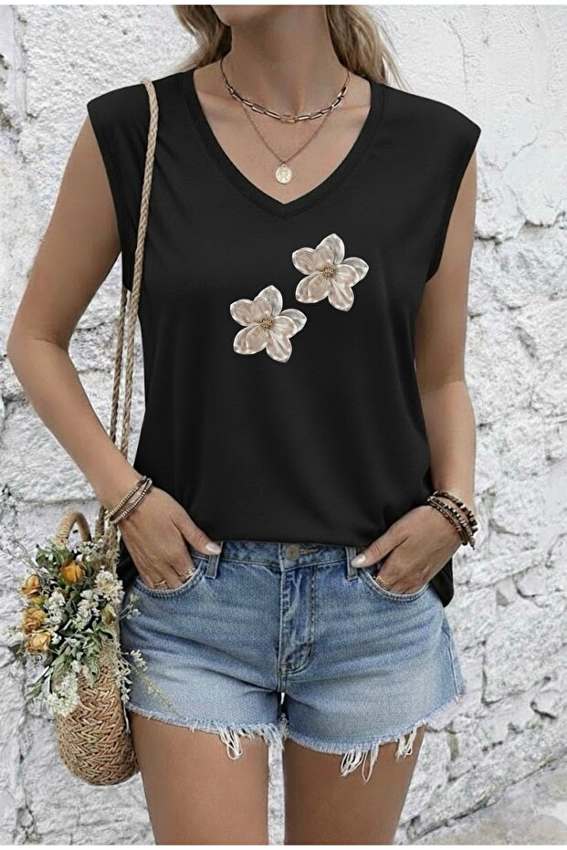 Flower Printed Women's Oversize Sleeveless T-Shirt