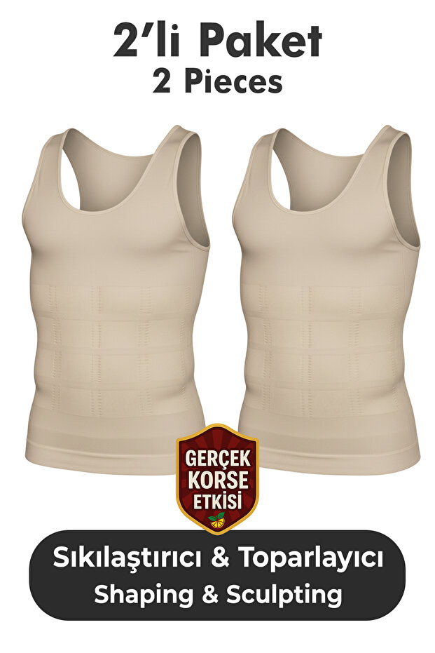 Men's Corset Undershirt 2-Pack – Waist, Chest and Abdomen Shaping / Sculpting , Supportive and Firming White