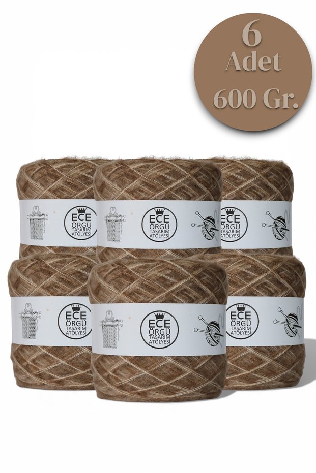 Two Layers of Sand Beige and One Layer of Earth Color Angora Blend Design Knitting Yarn (600 Gr.)