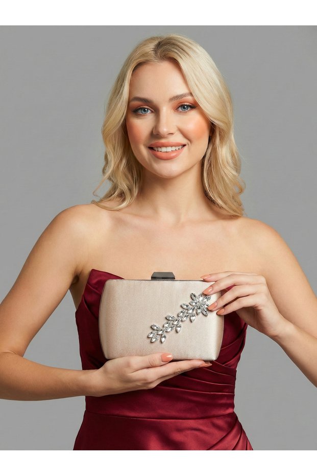 Beige Luxury Suede Crystal Stone Metal Handle Chain Women's Evening Dress Bag Wedding Engagement Graduation