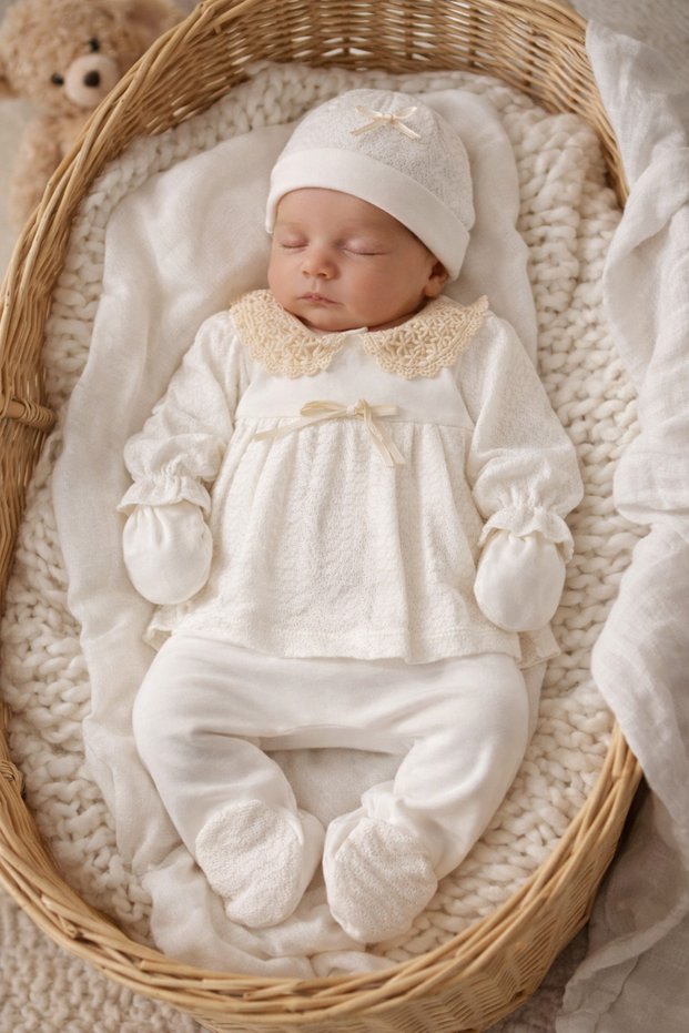 Baby Girl Lace Collar 5-Piece Hospital Discharge Set Cotton Luxury 0-3 Months