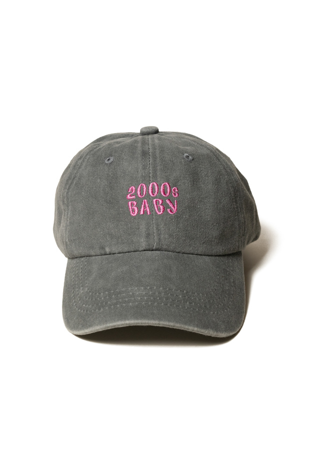 Embroidered Light Grey Hat Y2K Streetwear Hat Cotton Hat with Washed Fabric and Pink Lettering Embroidery