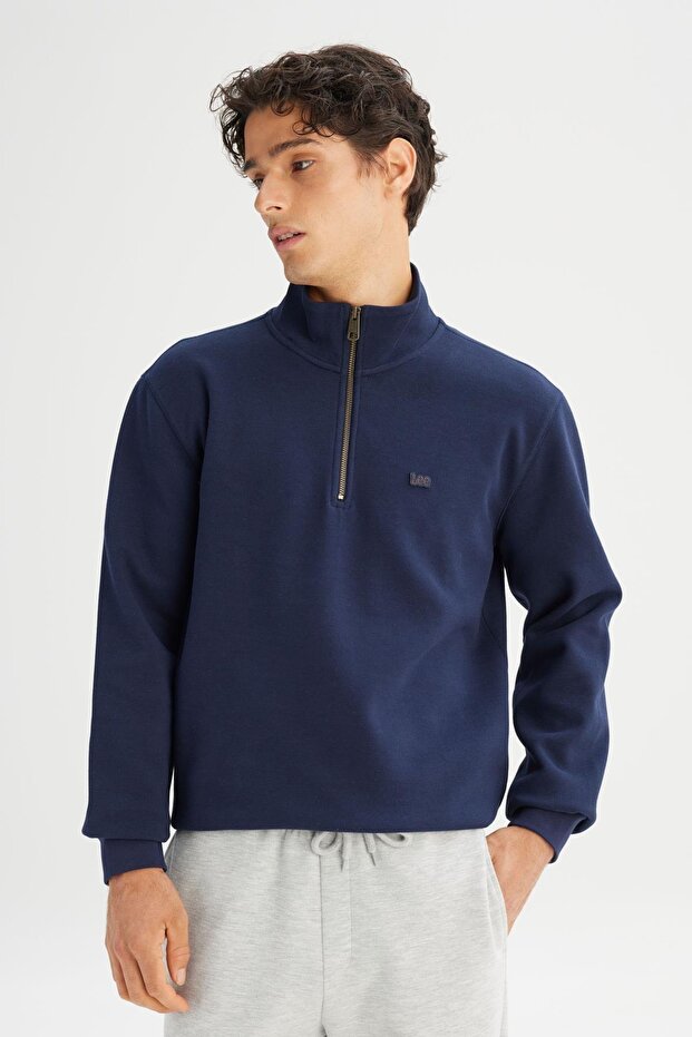 Erkek Pike Interlock Half Zip Sweatshirt DarKNavy - 4