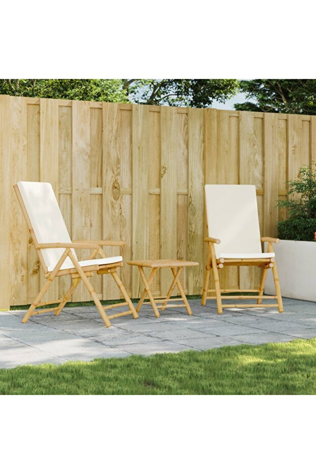 Folding Garden Reclining Chairs 2 pcs with Cushions Bamboo