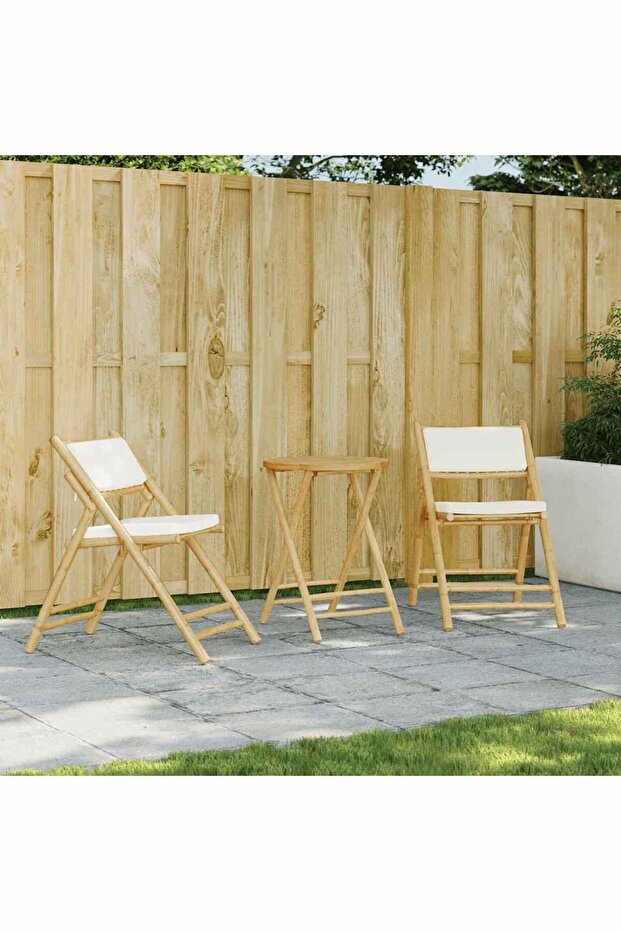 Folding Bistro Chairs 2 pcs with Cushions Bamboo
