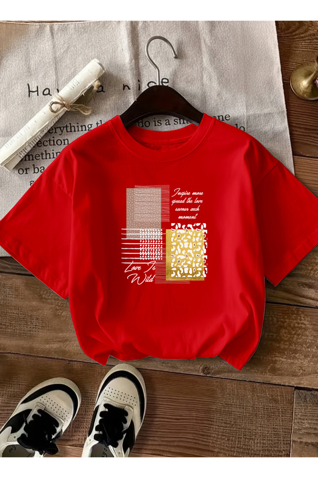 Women's Love Wilt Printed Written Basic Red T-Shirt
