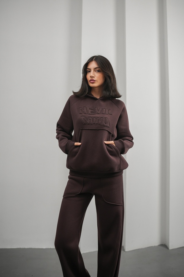 Women's Oversize Embossed Detail K Hooded Track Suit Set