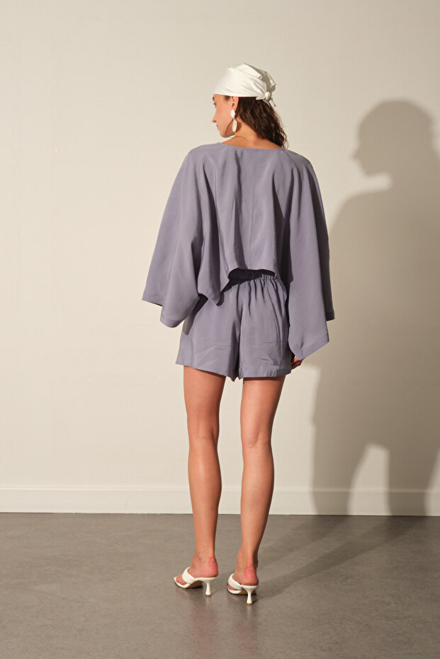 Yarasa Kol Crop Bluz - 4