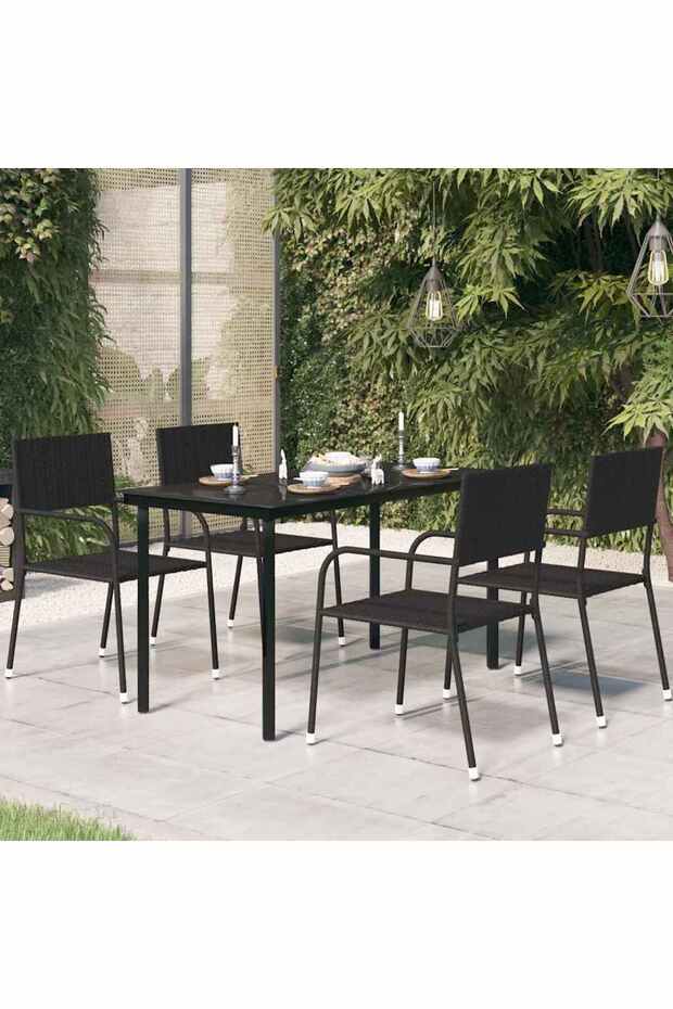 Garden Dining Table Black 140x70x74 cm Steel and Glass