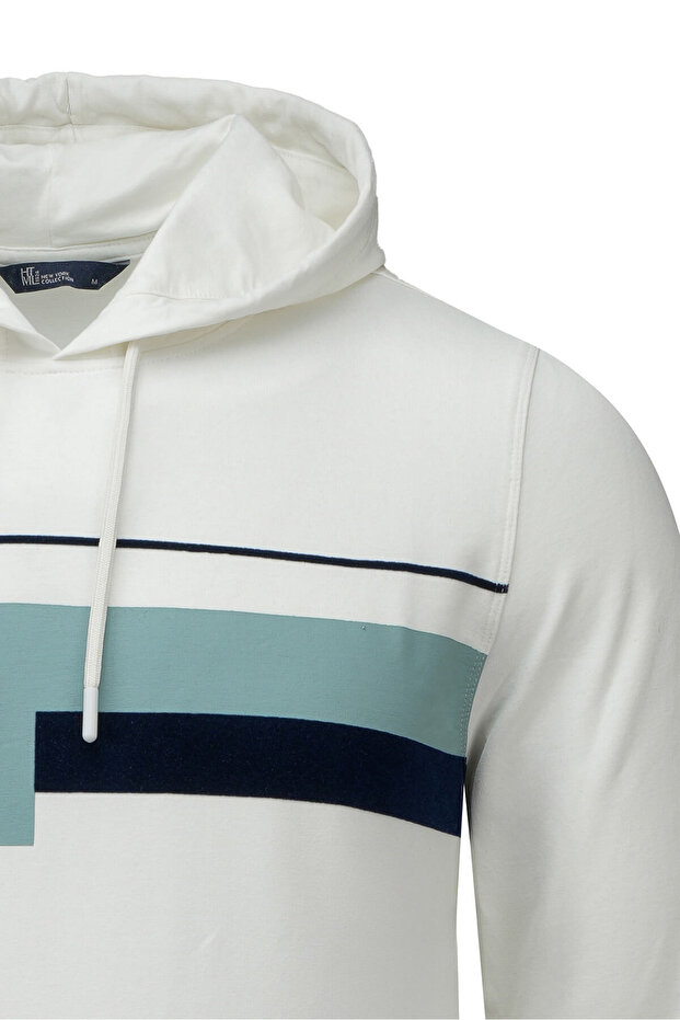 Beyaz Regular Fit Baskılı Kapüşonlu Sweatshirt - 2