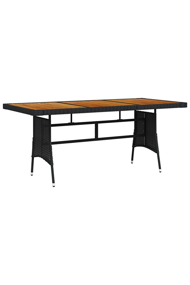 Garden Table Black 160x70x72 cm Poly Rattan & Solid Acacia Wood