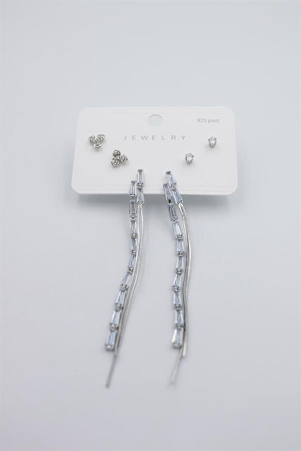 مجموعة متعددة من الأقراط - فضية - 2