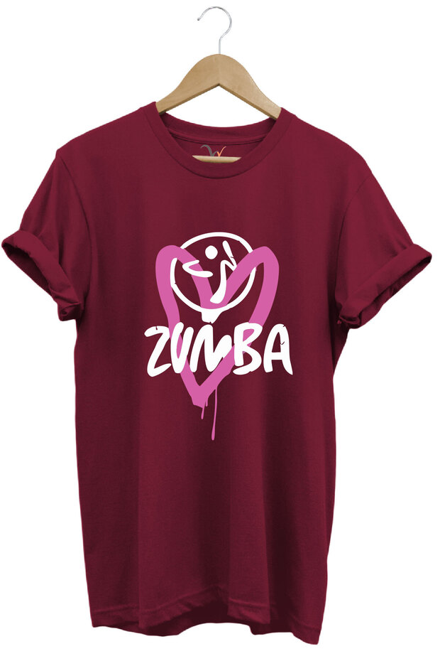 Zumba Fitness Kalp Printed 100% Cotton Regular Fit Crew Neck T-Shirt