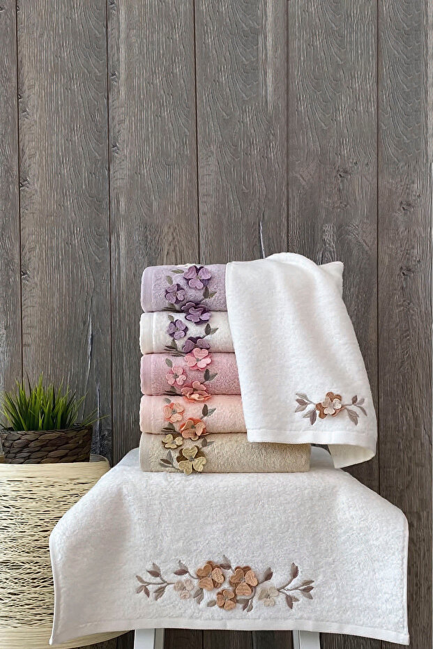 Davin - 70% Bamboo / 30% Cotton Embroidered Hand Towels - Set of 6 50X90