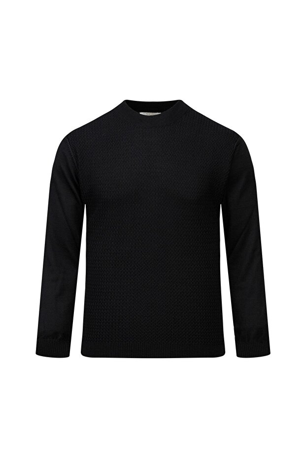 سترة صوفية سوداء بقصة عادية وياقة نصفية - 1