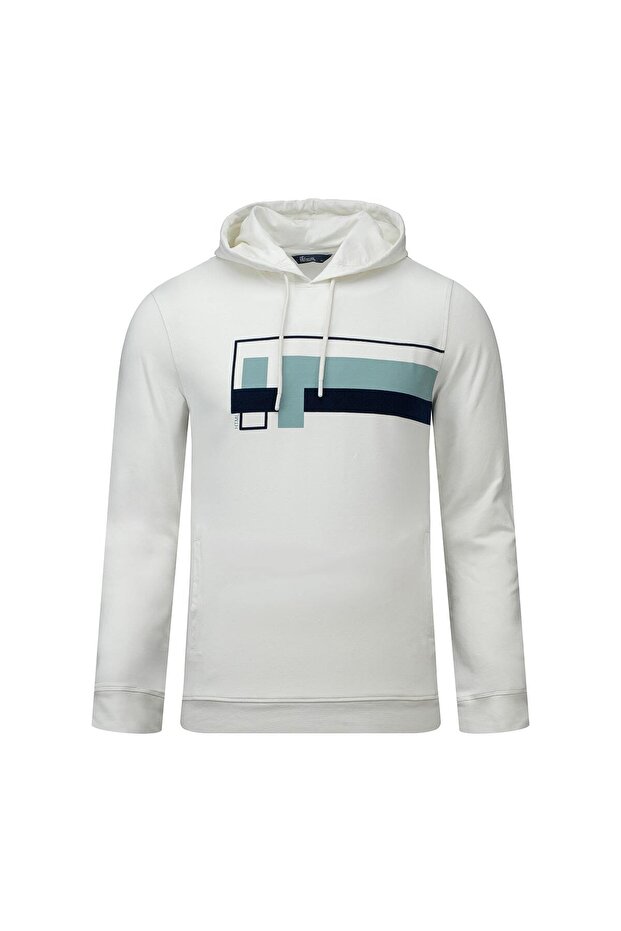 Beyaz Regular Fit Baskılı Kapüşonlu Sweatshirt - 1