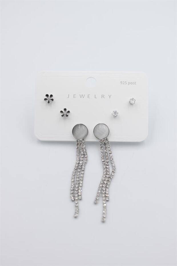 مجموعة متعددة من الأقراط - فضية - 2