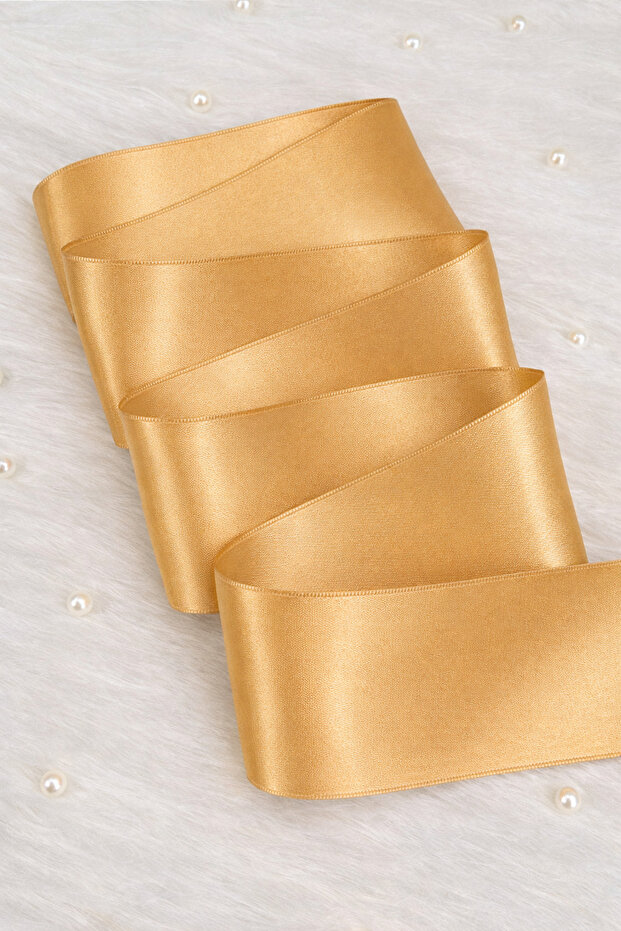 6 cm Soft Gold Double Sided Satin Ribbon 10 Meters, Bundle Dowry Engagement Jewelry Special Day Gift Decoration