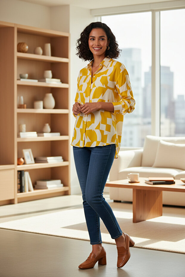 Kadın Parlak Dokulu Basic Gömlek - 3