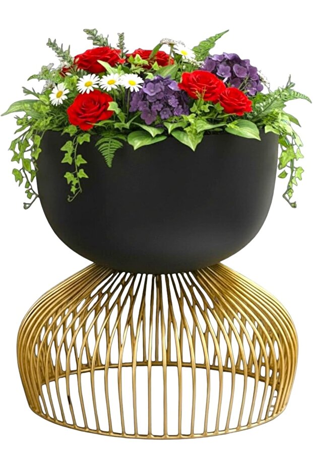 Metal Plant Stand with Pot – Gold & Black Mild Steel Indoor Planter