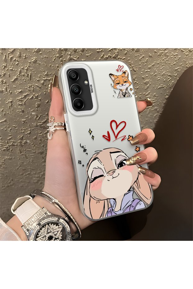 Samsung Galaxy A15 4G/5G Compatible Heart-Themed Fox Rabbit Printed Case, Friend and Couple