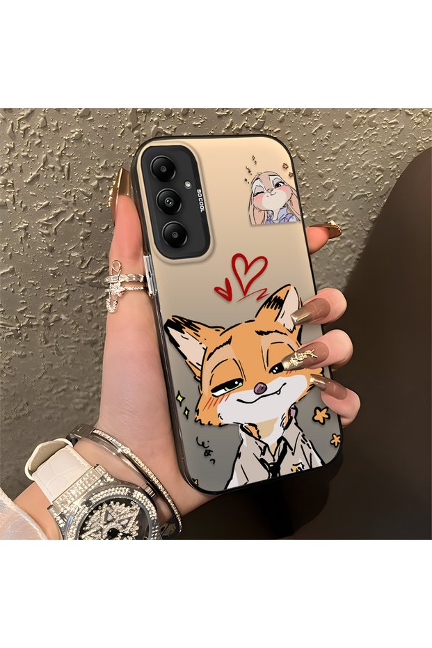 Samsung Galaxy A05S Compatible Heart-Themed Fox and Rabbit Printed Case, Matching Cover for Friends and Couples