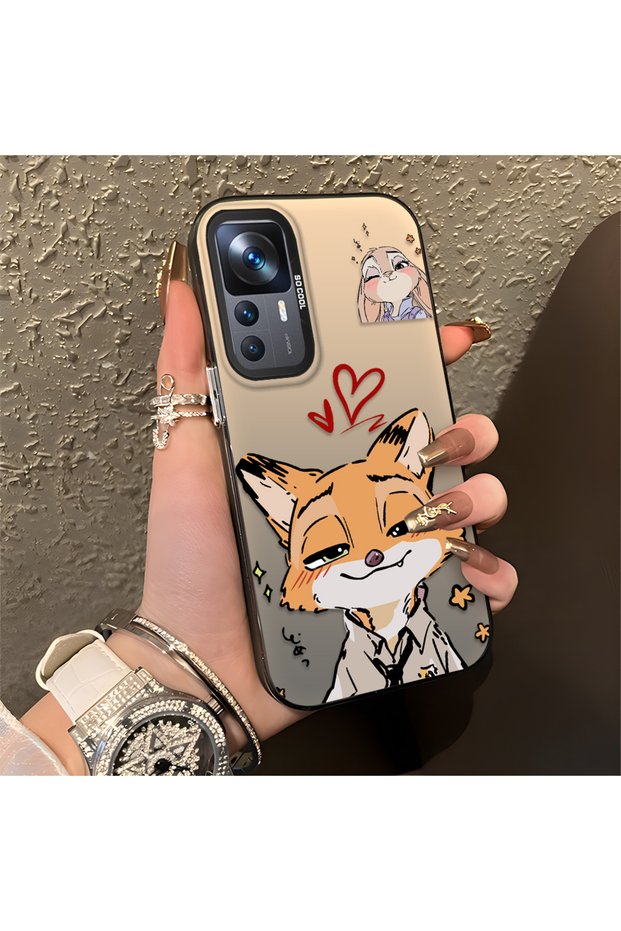 Mi 12T/12T Pro Compatible Heart-Themed Fox Rabbit Printed Case, Matching Cover for Friends and Couples