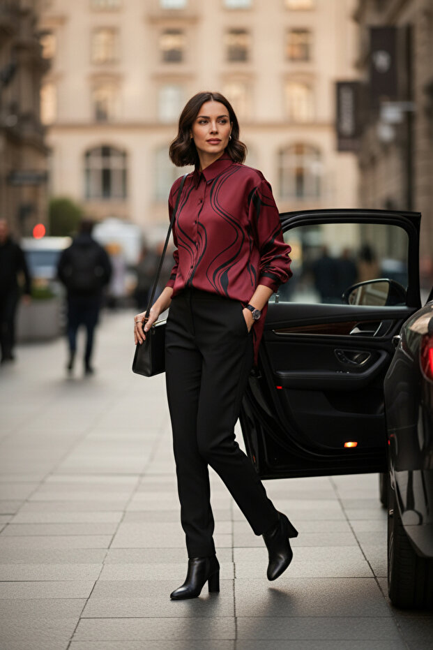 Kadın Parlak Dokulu Basic Gömlek - 2