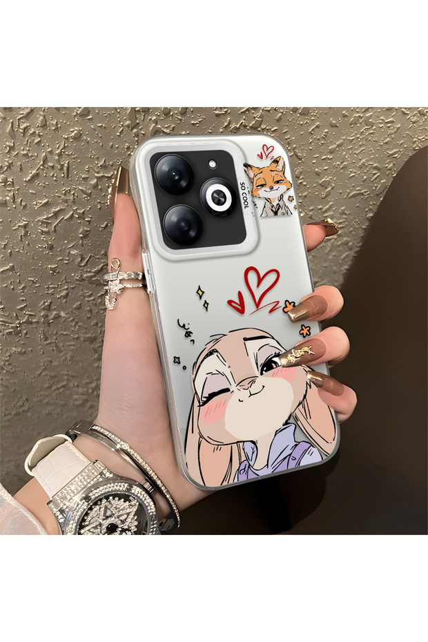 Tecno Spark 20C Compatible Heart-Themed Fox Rabbit Printed Case, Friend and Couple Matching Cover
