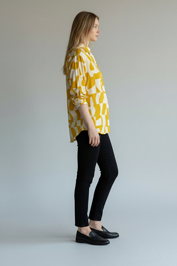 Kadın Parlak Dokulu Basic Gömlek - 5