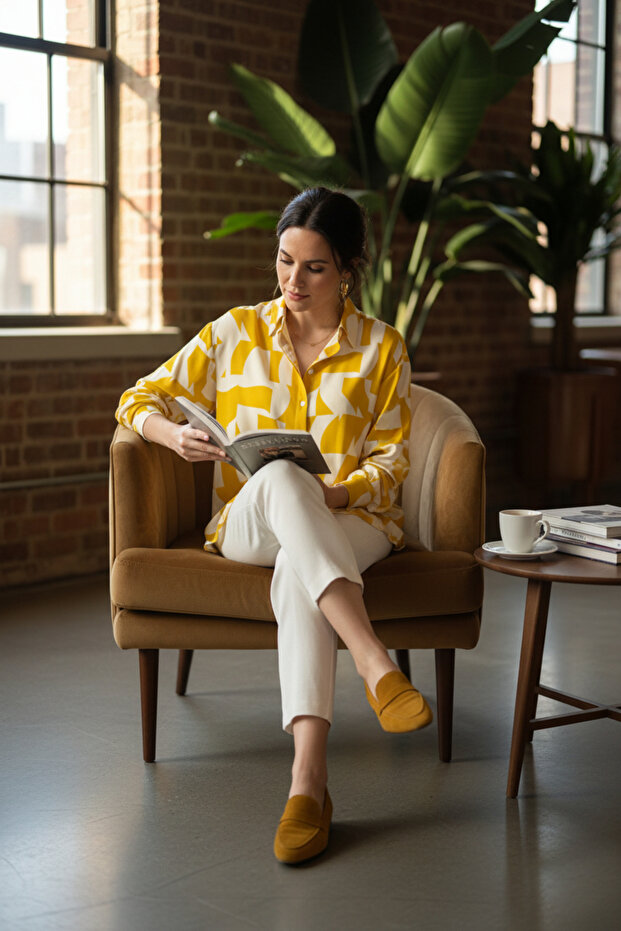 Kadın Parlak Dokulu Basic Gömlek - 2