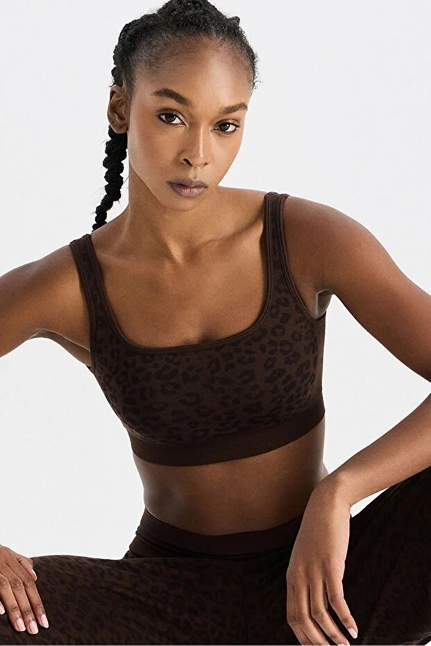 Leopard Patterned Sports Bra Coffee Bean - 1