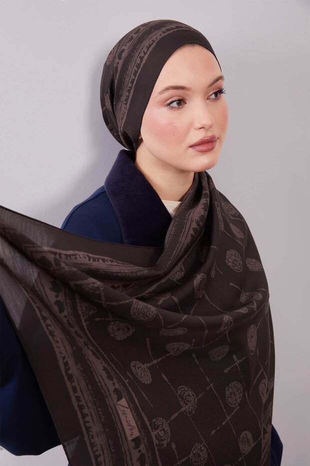 شال حرير صوفي منقوش مستدير مدخن - 4