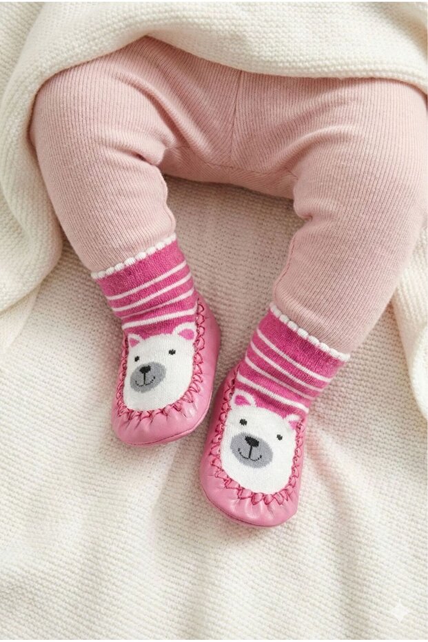 Çarık Socks, Genuine Leather, Non-Slip Sole, Baby Kids Booties