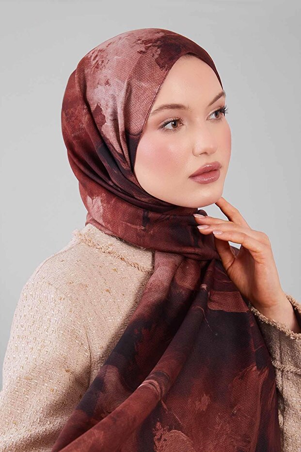 Dried Rose Abstract Pattern Wool Silk Shawl - 3