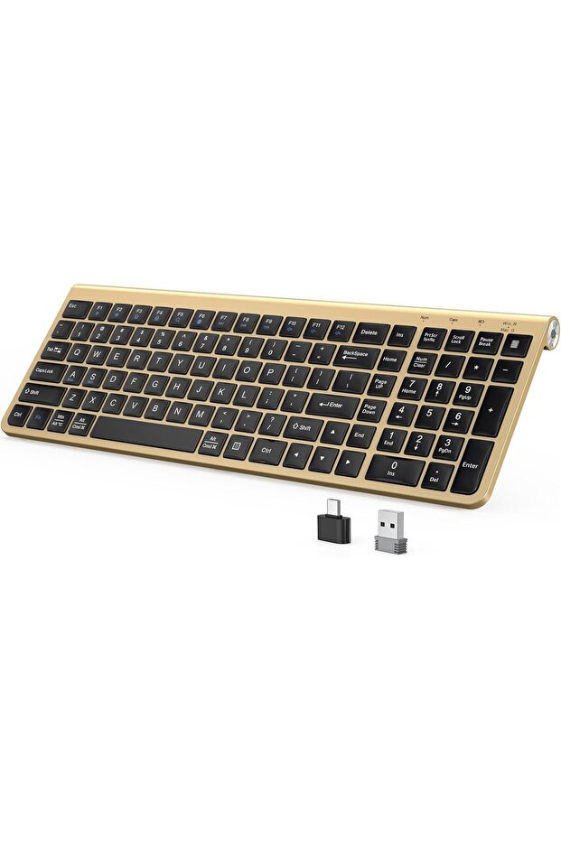 JOYACCESS Black Gold Wireless Keyboard with Low-Profile Keys - 2.4GHz Full-Sized, Windows, Quiet, Er