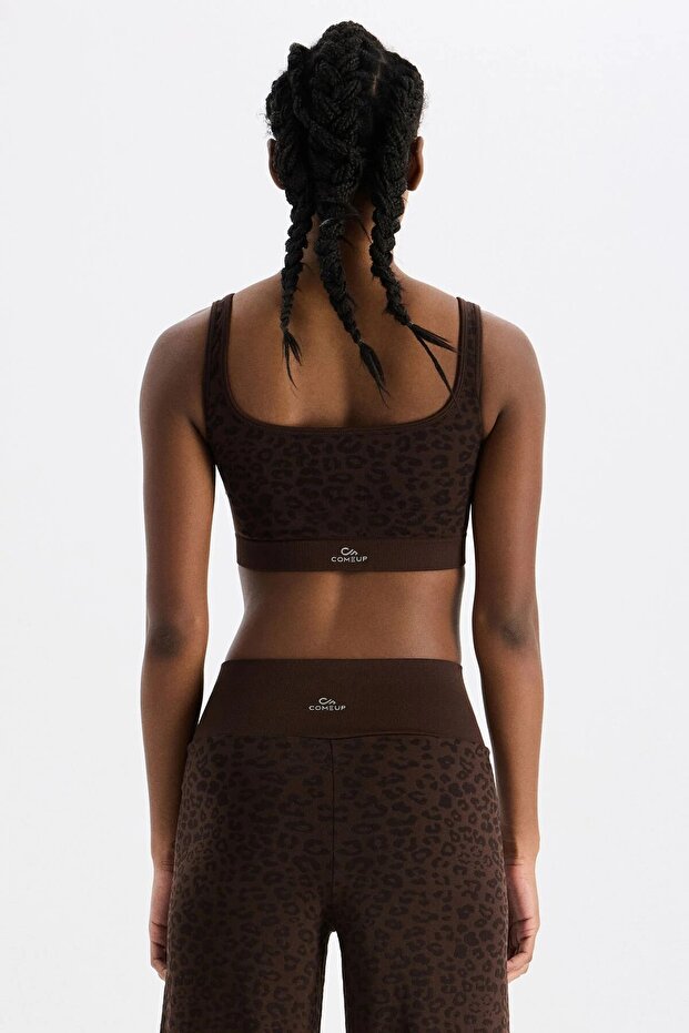 Leopard Patterned Sports Bra Coffee Bean - 4