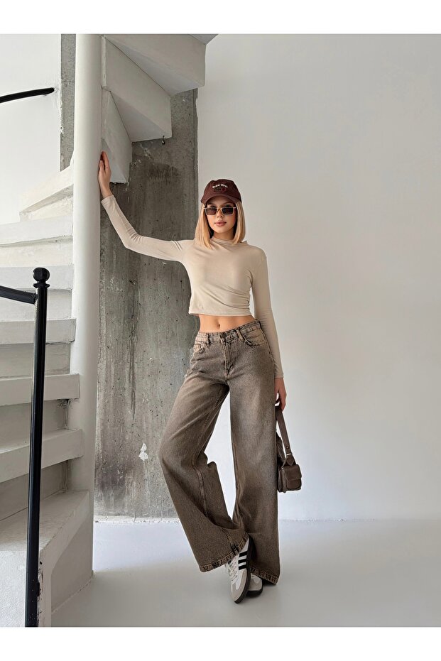 Brown Tinted Wide-Leg Pants