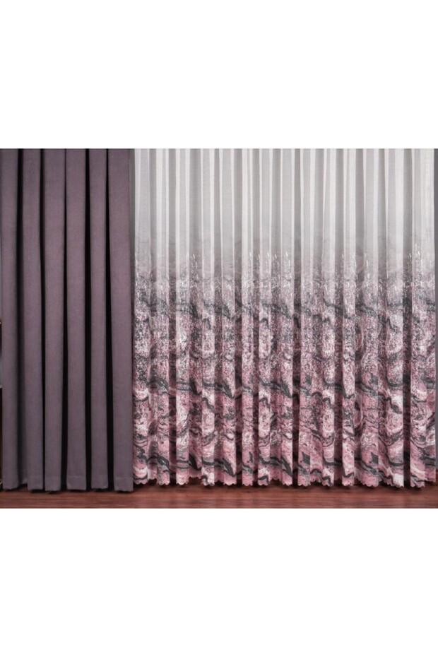 Aura Marble Digital Printing Tight Pleated Modern Tulle Curtain-Pink