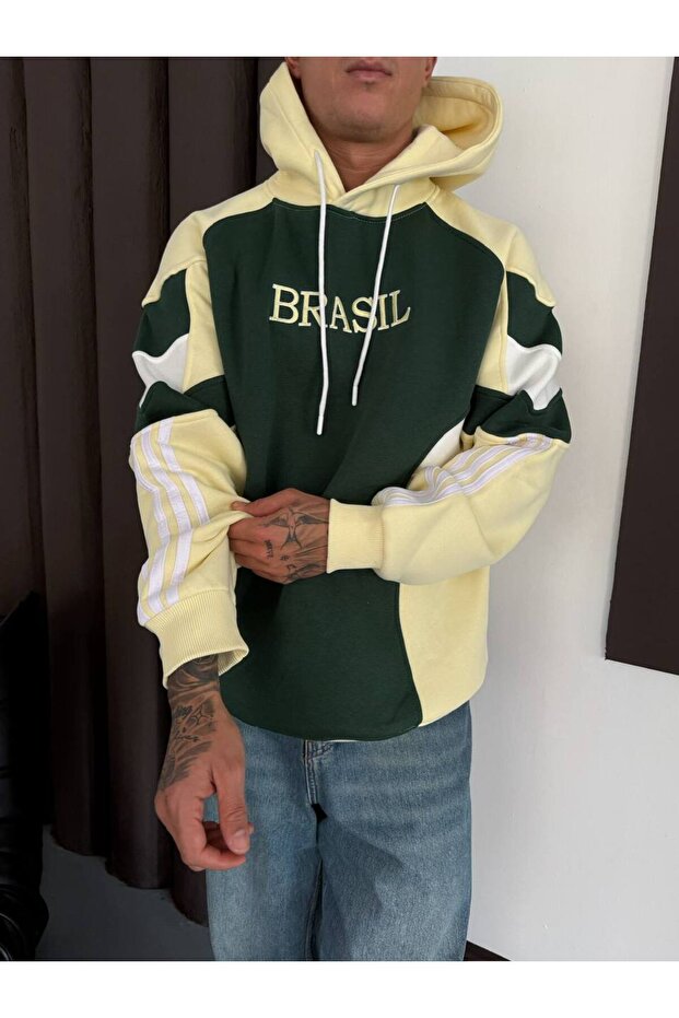 Brasil Nakış Kapüşonlu Oversize Unisex Sweatshirt - 5