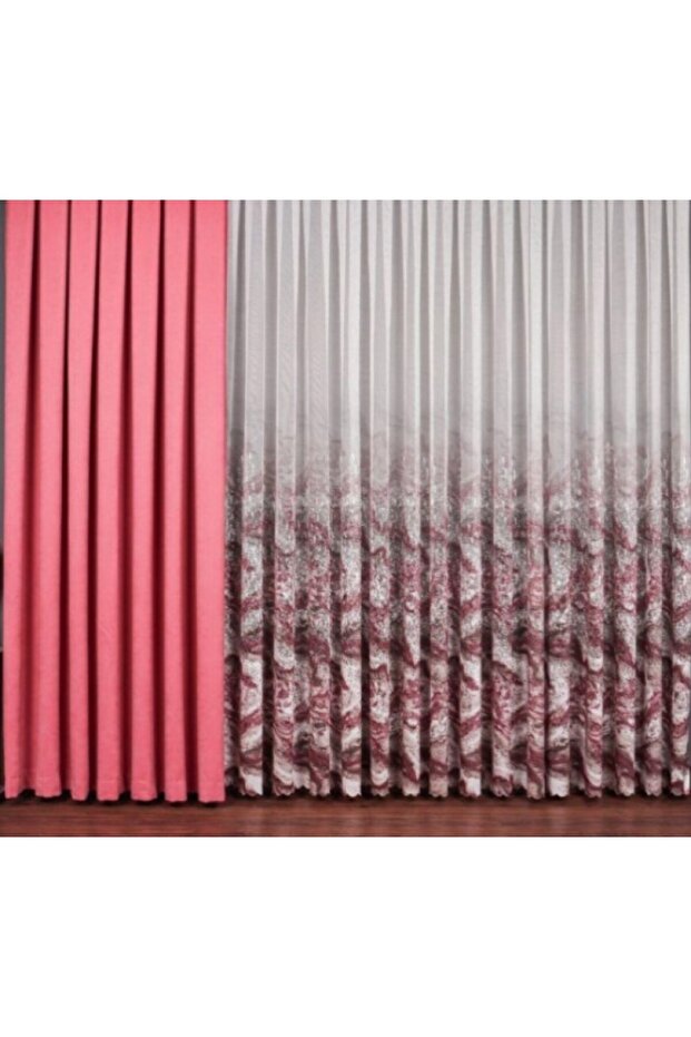 Aura Marble Digital Printing Tight Pleated Modern Tulle Curtain-Pink