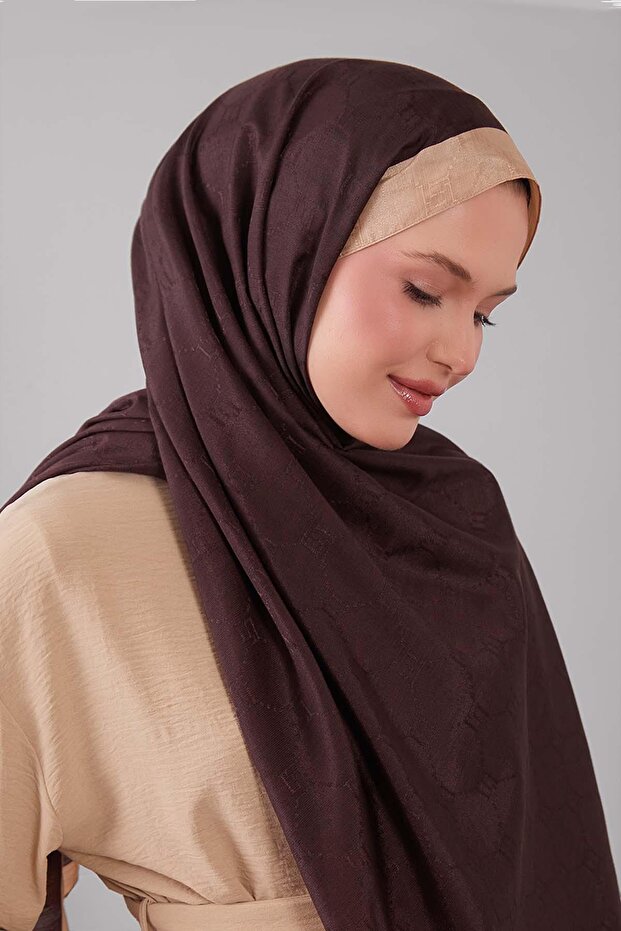 Taba Petek İşlemeli Monogram Şal - 4