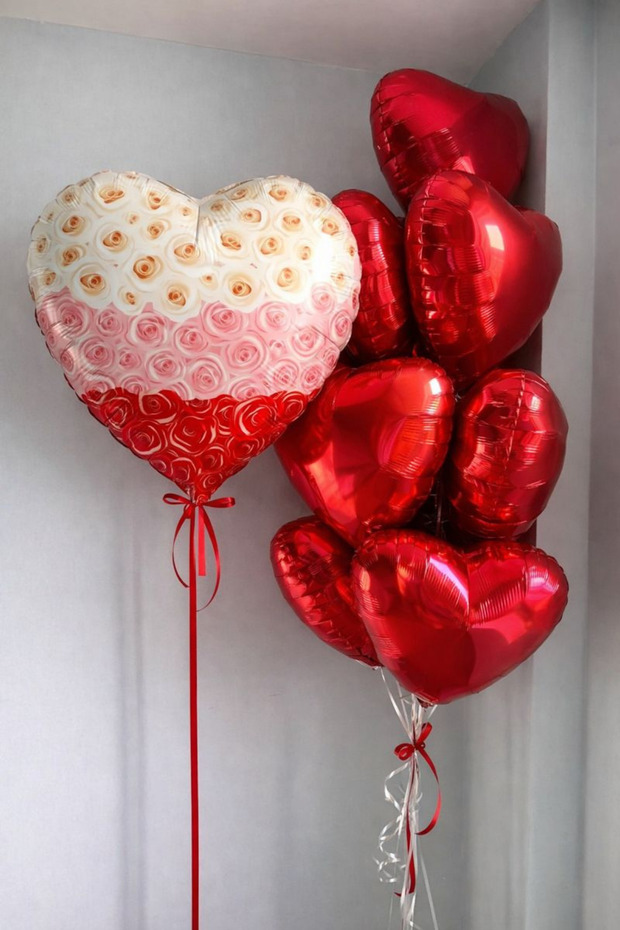 Valentine's Day Rose Patterned Heart Foil Balloon Set Red Foil Heart Balloon Romantic Room Decoration