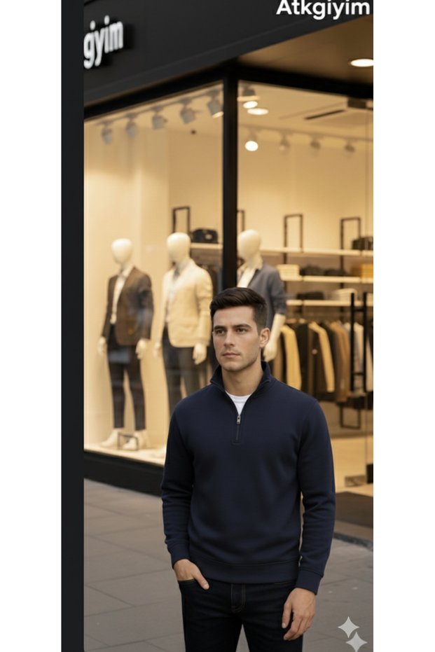 Complete Your Style with Thessaloniki Knitwear Elegance: Men's Slim-Fit Half-Zip Sweat!