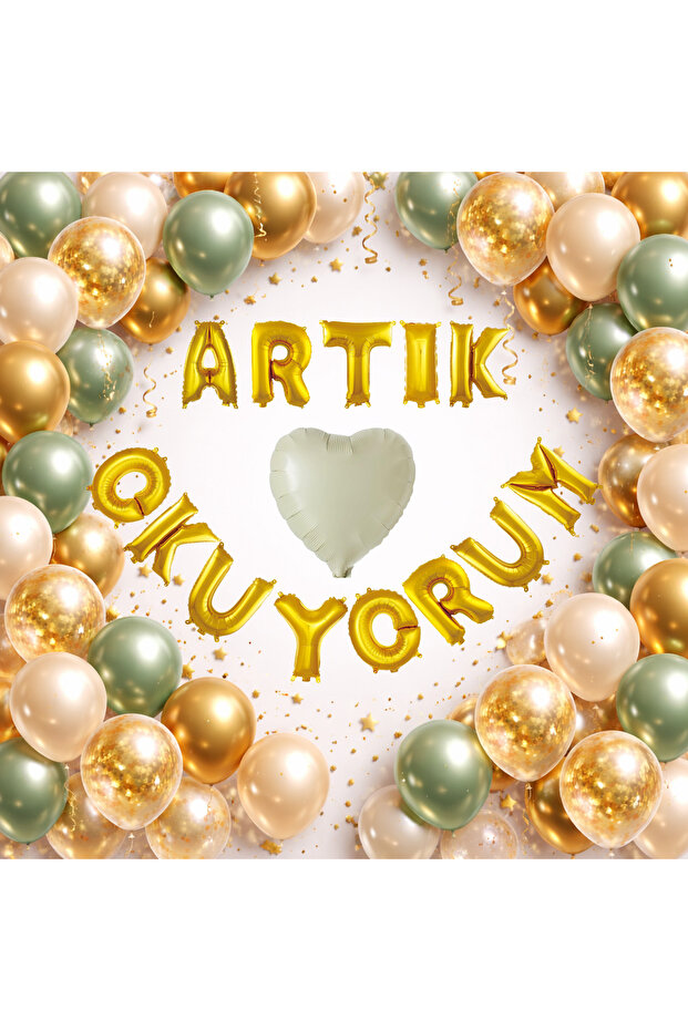 I'M Now Reading Foil Letter Balloon Mold Green Gold Confetti Reading Day Themed Decoration
