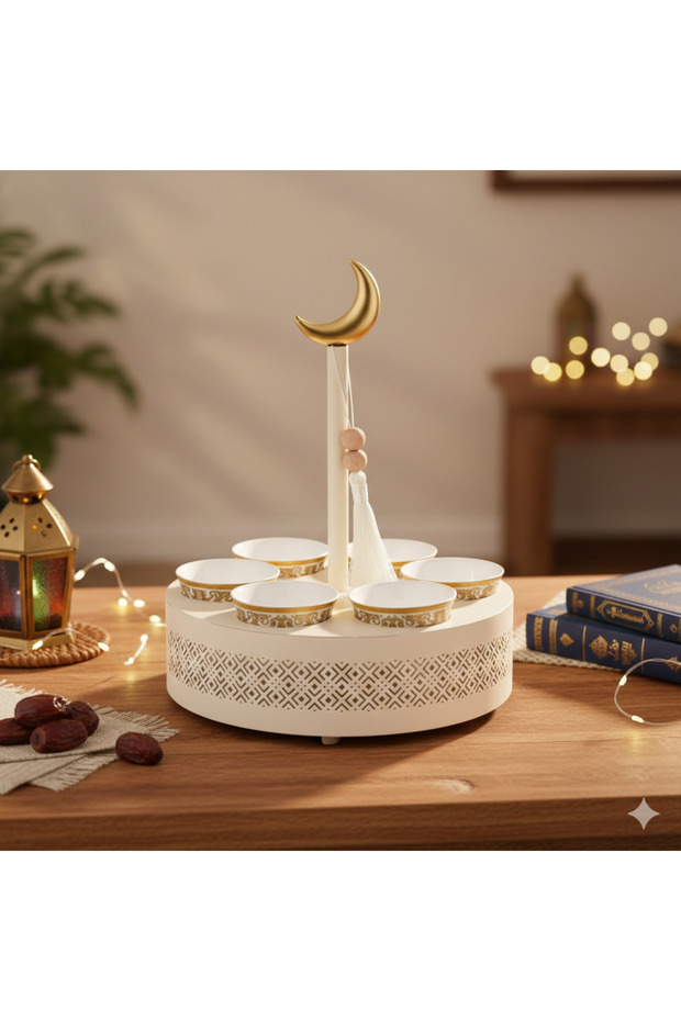 حامل أكواب رمضان كاوا بيج اللون مع يد ذهبية