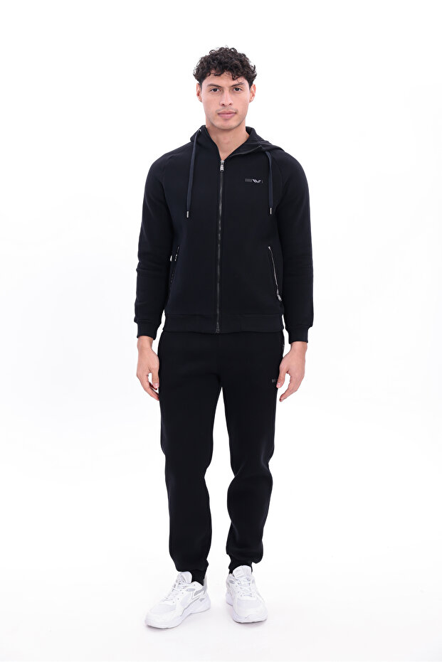 3 Yarn Thick Textured K Hooded Full Zipper Winter Men's Tracksuit Set