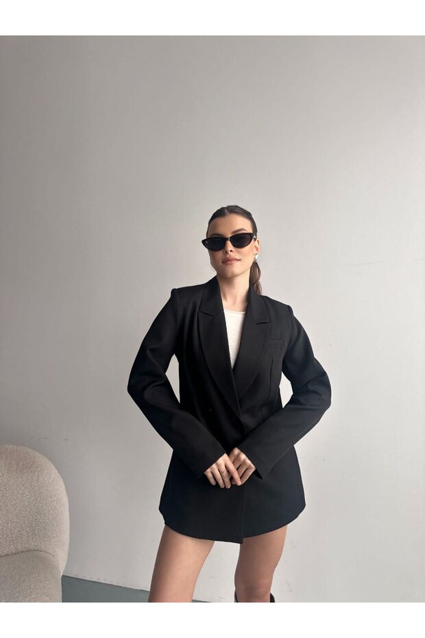 Jachetă lungă tip blazer cu 4 nasturi - 6