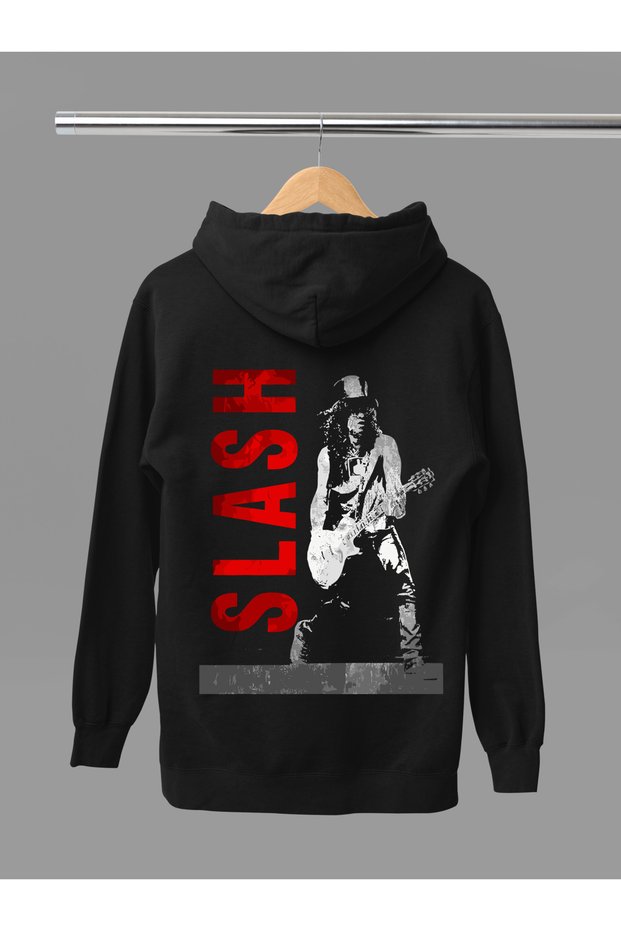 Slash from Guns&Roses Printed Cotton Long Sleeve Fleece-Lined 3 Yarn Hooded Rock Sweatshirt